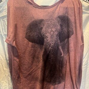 Women's Dusty Rose Crewneck Sweater with Elephant Graphic
